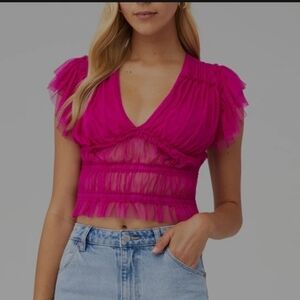 FREE PEOPLE FUSCHIA SHEER STRUCTURED TOP UNWORN SIZE LARGE